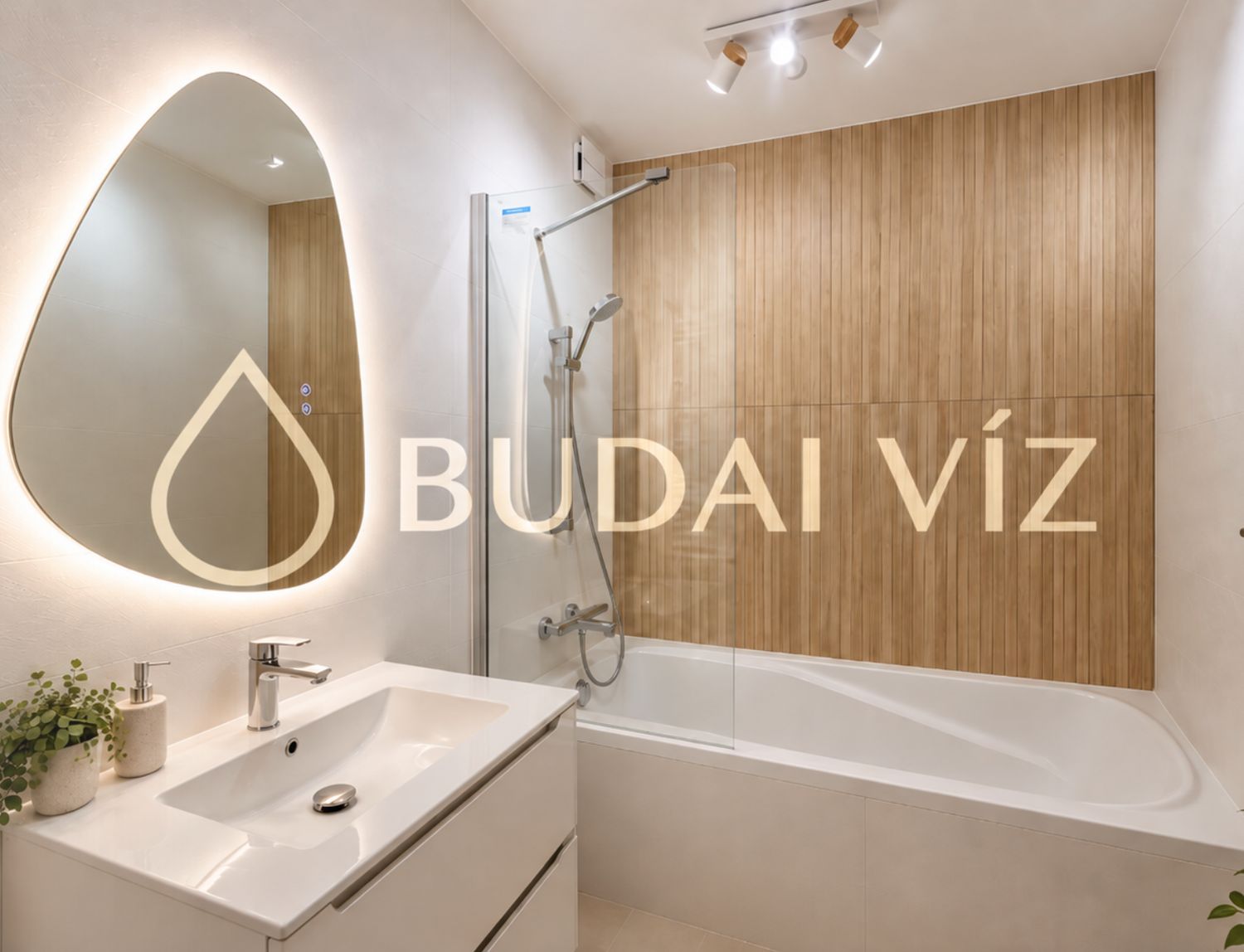 Felújított fürdőszoba világító tükörrel